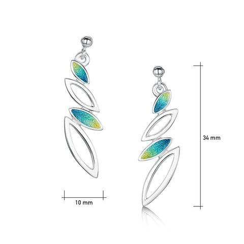 Seasons Silver 4-leaf Drop Earrings in Summer Enamel by Sheila Fleet Jewellery