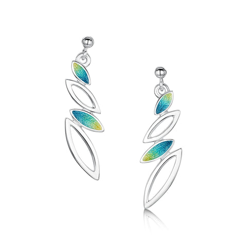 Seasons Silver 4-leaf Drop Earrings in Summer Enamel by Sheila Fleet Jewellery