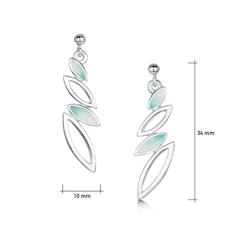 Seasons Silver 4-leaf Drop Earrings in Winter Enamel by Sheila Fleet Jewellery
