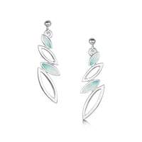 Seasons Silver 4-leaf Drop Earrings in Winter Enamel by Sheila Fleet Jewellery