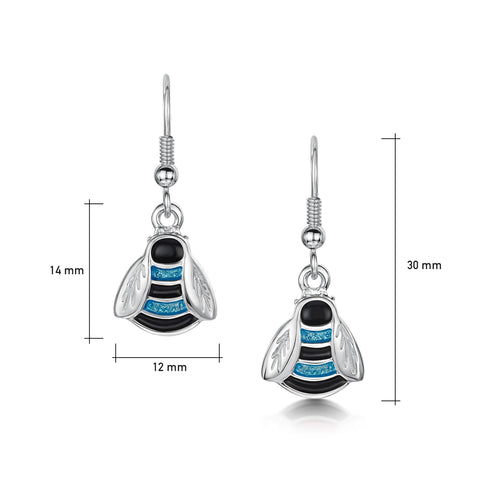 Bumblebee Sterling Silver Drop Earrings in Blue Enamel by Sheila Fleet Jewellery