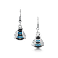 Bumblebee Sterling Silver Drop Earrings in Blue Enamel by Sheila Fleet Jewellery