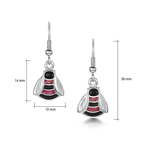 Bumblebee Hot Pink Drop Earrings in Sterling Silver by Sheila Fleet Jewellery