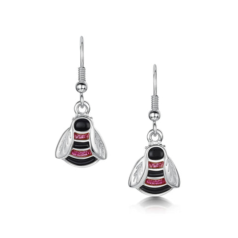 Bumblebee Hot Pink Drop Earrings in Sterling Silver by Sheila Fleet Jewellery