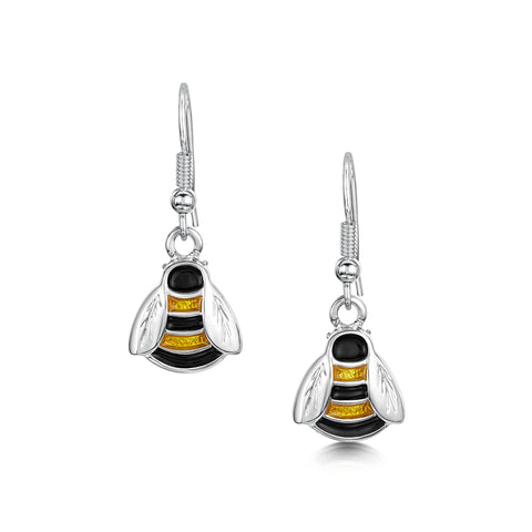Bumblebee Enamel Drop Earrings in Sterling Silver by Sheila Fleet Jewellery.
