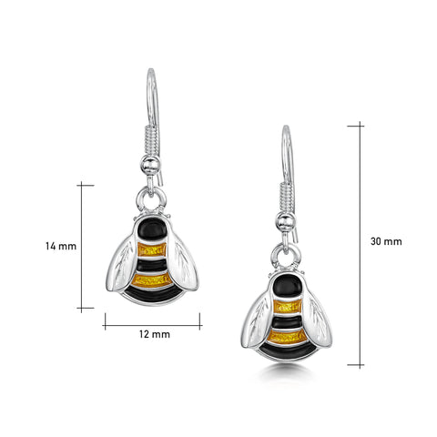 Bumblebee Enamel Drop Earrings in Sterling Silver by Sheila Fleet Jewellery.
