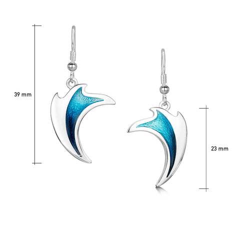 New Wave Silver Drop Earrings in Peacock Enamel