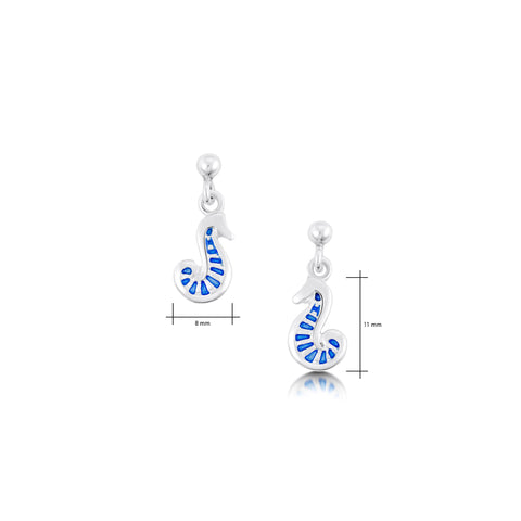 Pictish Seahorse Drop Earrings in Electric Enamel