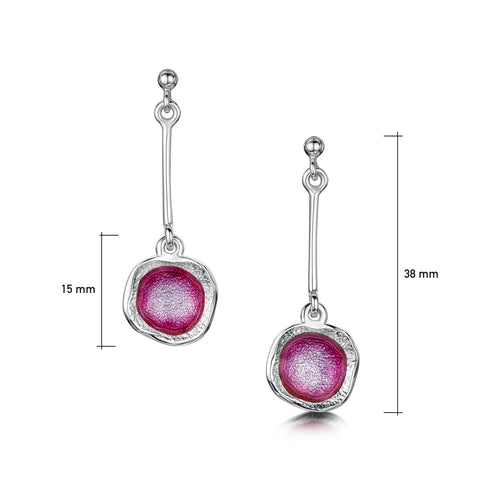 Long Lunar Bright Drop Earrings in Hot Pink Enamel