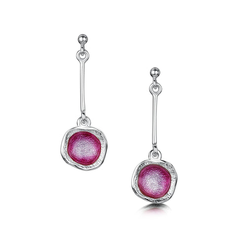 Long Lunar Bright Drop Earrings in Hot Pink Enamel by Sheila Fleet Jewellery