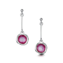 Long Lunar Bright Drop Earrings in Hot Pink Enamel by Sheila Fleet Jewellery