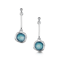 Long Sterling Silver Lunar Drop Earrings in Lichen Enamel by Sheila Fleet Jewellery