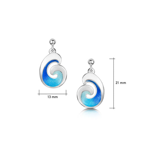 Wave Silver Drop Earrings in Light Ocean Enamel by Sheila Fleet Jewellery