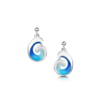 Wave Silver Drop Earrings in Light Ocean Enamel by Sheila Fleet Jewellery