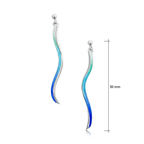 Atlantic Swell 1-frond Long Earrings in Ocean Hue Enamel