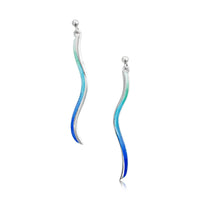 Atlantic Swell 1-frond Long Earrings in Ocean Hue Enamel by Sheila Fleet Jewellery