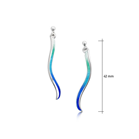 Atlantic Swell 1-frond Earrings in Ocean Hue Enamel