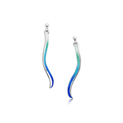 Atlantic Swell 1-frond Earrings in Ocean Hue Enamel by Sheila Fleet Jewellery