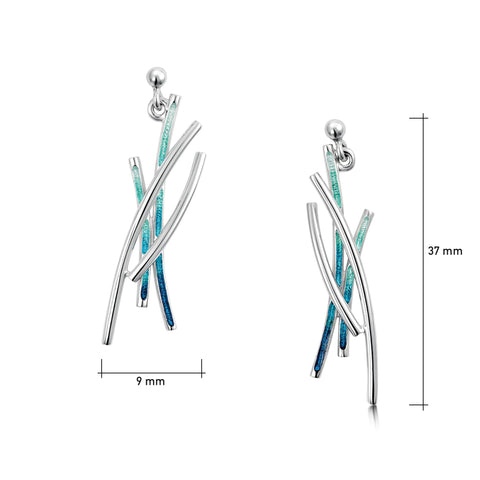 Wild Grasses Dress Drop Earrings in Peacock Enamel by Sheila Fleet Jewellery