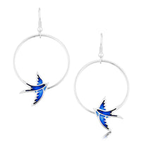 Swallows 1-hoop Dress Drop Earrings in Sapphire Enamel by Sheila Fleet Jewellery