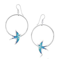 Swallows 1-hoop Dress Drop Earrings in Summer Blue Enamel by Sheila Fleet Jewellery
