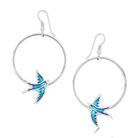 Swallows 1-hoop Dress Drop Earrings in Summer Blue Enamel by Sheila Fleet Jewellery