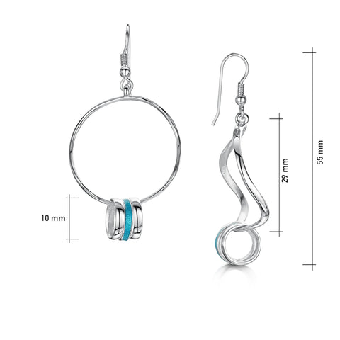 Wave Surfers Dress Enamel Drop Earrings in Sterling Silver by Sheila Fleet Jewellery