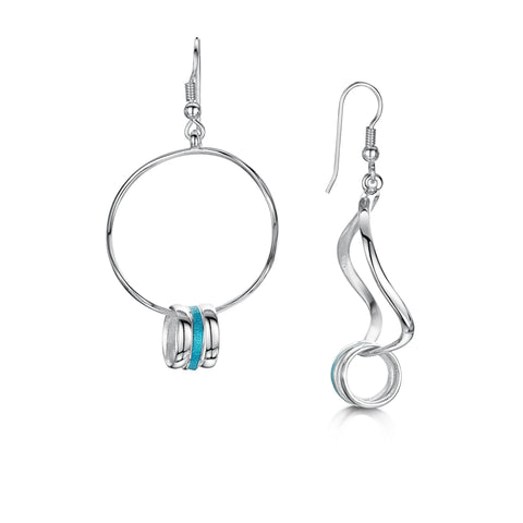 Wave Surfers Dress Enamel Drop Earrings in Sterling Silver by Sheila Fleet Jewellery