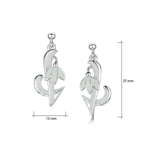 Snowdrop Sterling Silver Drop Earrings in Crystal Enamel