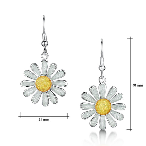 Daisies at Dawn Enamel Dress Drop Earrings by Sheila Fleet Jewellery