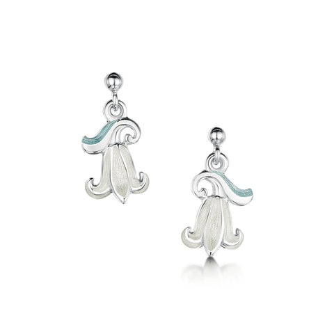 Bluebell Drop Earrings in Whitebell Enamel by Sheila Fleet Jewellery