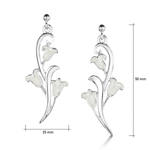 Bluebell Dress Drop Earrings in Whitebell Enamel