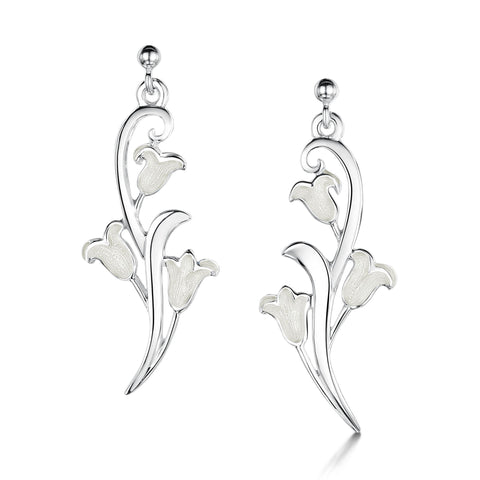 Bluebell Dress Drop Earrings in Whitebell Enamel by Sheila Fleet Jewellery