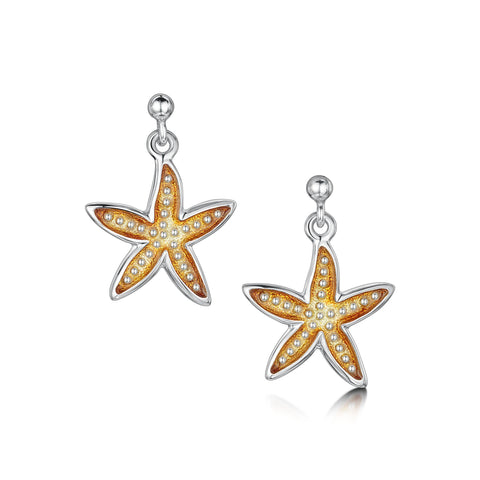 Starfish Drop Earrings in Sterling Silver by Sheila Fleet Jewellery