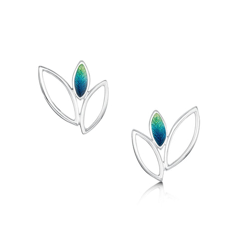 Seasons Silver 3-leaf Stud Earrings in Spring Enamel by Sheila Fleet Jewellery