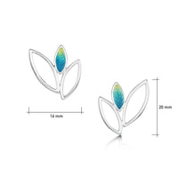 Seasons Silver 3-leaf Stud Earrings in Summer Enamel by Sheila Fleet Jewellery