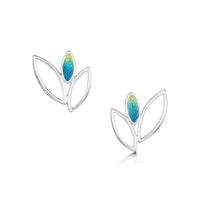 Seasons Silver 3-leaf Stud Earrings in Summer Enamel by Sheila Fleet Jewellery