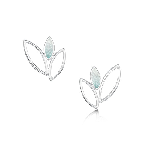 Seasons Silver 3-leaf Stud Earrings in Winter Enamel by Sheila Fleet Jewellery