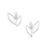 Seasons Silver 3-leaf Stud Earrings in Winter Enamel by Sheila Fleet Jewellery