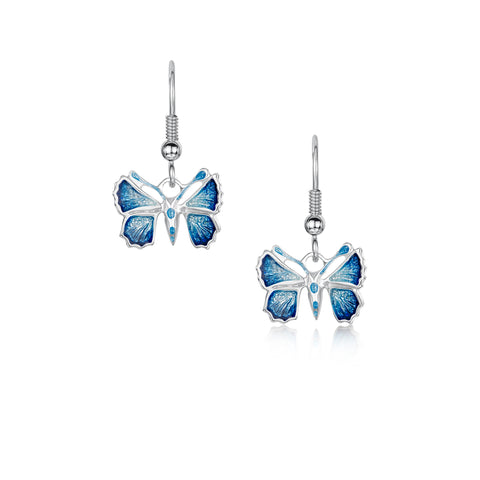 Holly Blue Butterfly Enamel Drop Earrings by Sheila Fleet Jewellery