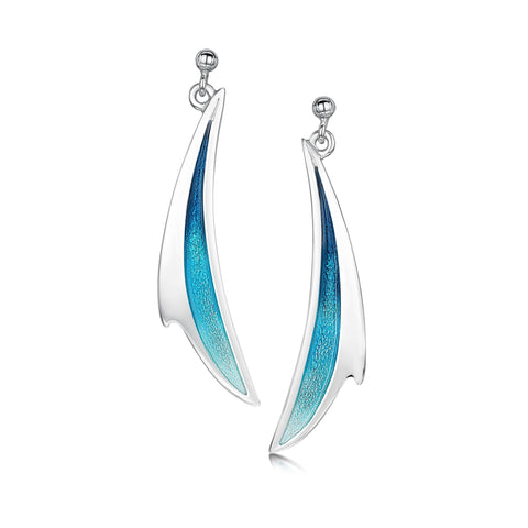 New Wave Silver Curve Drop Earrings in Peacock Enamel by Sheila Fleet Jewellery
