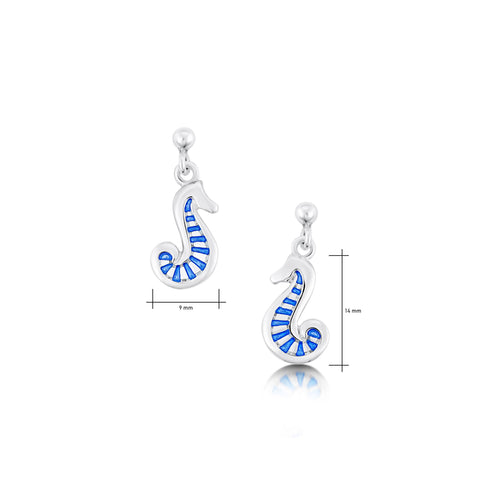 Pictish Seahorse Dress Drop Earrings in Electric Enamel