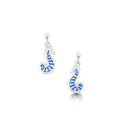 Pictish Seahorse Dress Drop Earrings in Sapphire Enamel by Sheila Fleet Jewellery