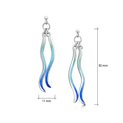 Atlantic Swell 2-frond Earrings in Ocean Hue Enamel