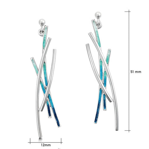 Wild Grasses Occasion Drop Earrings in Peacock Enamel by Sheila Fleet Jewellery