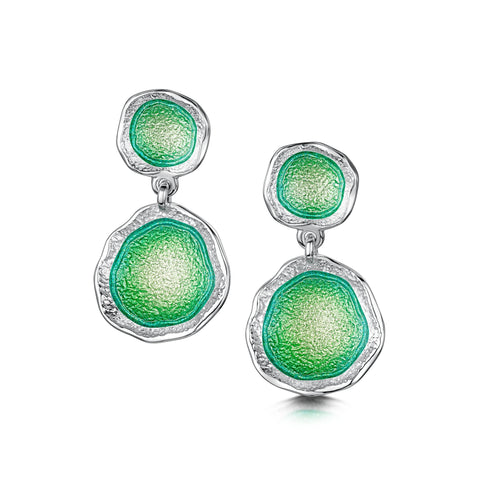 Lunar Bright Occasion Drop Earrings in Spring Green Enamel by Sheila Fleet Jewellery