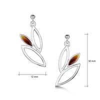 Seasons Silver 3-leaf Drop Earrings in Autumn Enamel by Sheila Fleet Jewellery