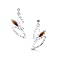 Seasons Silver 3-leaf Drop Earrings in Autumn Enamel by Sheila Fleet Jewellery
