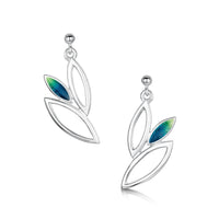 Seasons Silver 3-leaf Drop Earrings in Spring Enamel by Sheila Fleet Jewellery