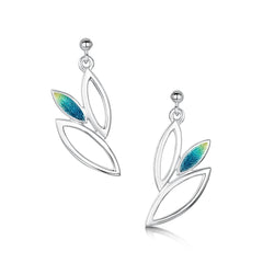 Seasons Silver 3-leaf Drop Earrings in Summer Enamel by Sheila Fleet Jewellery
